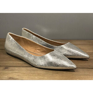 Abound Women's Madelyn Flats Size 11 Silver Crackle Pointed Toe Faux Leather